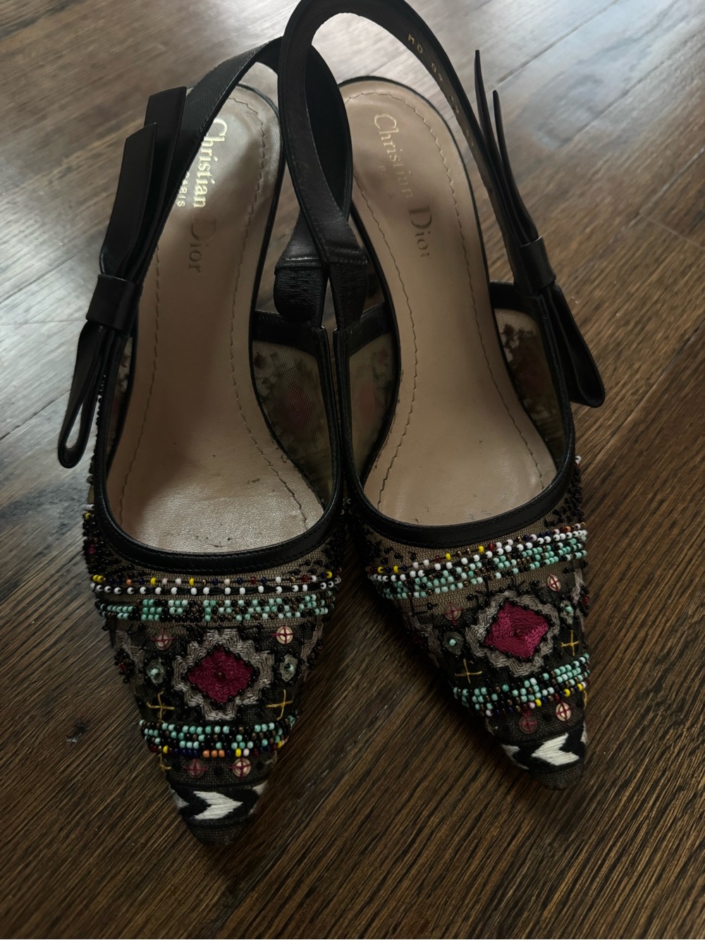 Dior Black Multicolor Beaded Embroidered Slingback Mules